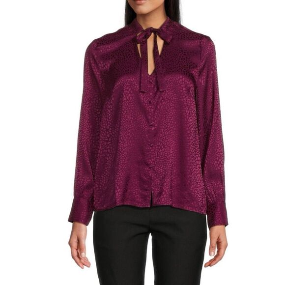 NWT ECRU tie neck shirt in Fushia Size L - Picture 1 of 5